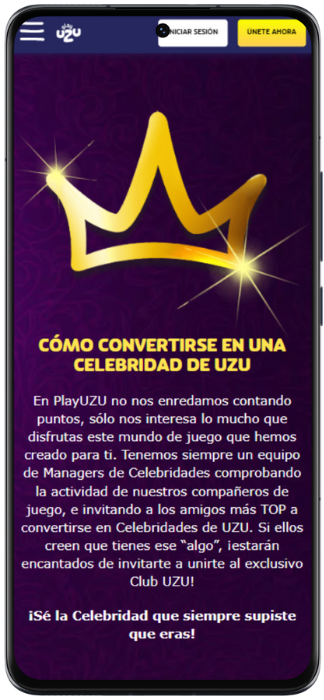 PlayUZU Captura de pantalla de los códigos CELEBRIDADES